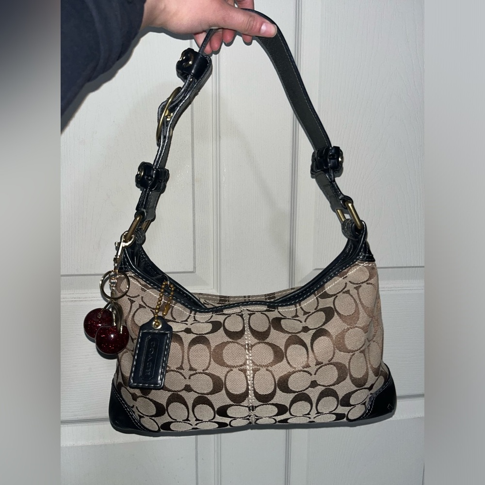 Coach Signature Canvas Shoulder Bag - Brown and Black